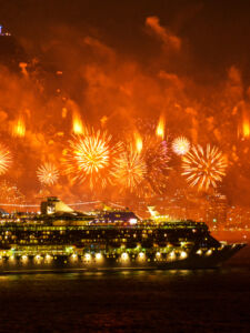 Spectacular fireworks display at Copacabana beach new years eve