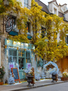 Typical Parisian cafe Christmas decorated in Paris